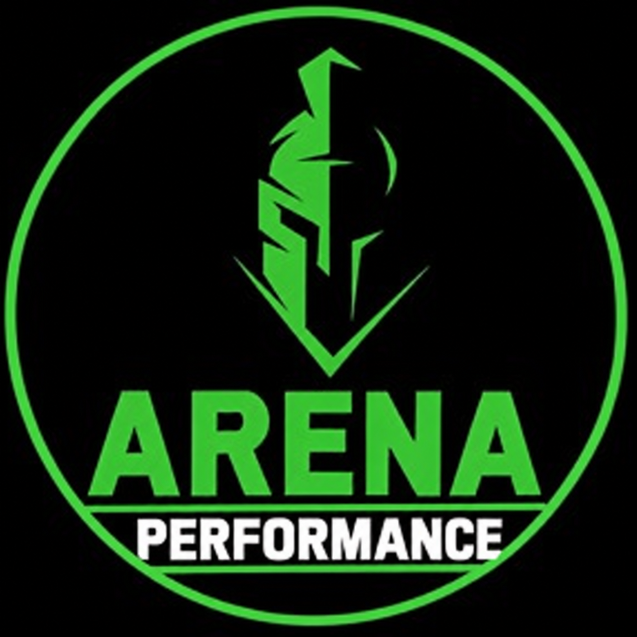 Logo Arena Performance com capacete verde